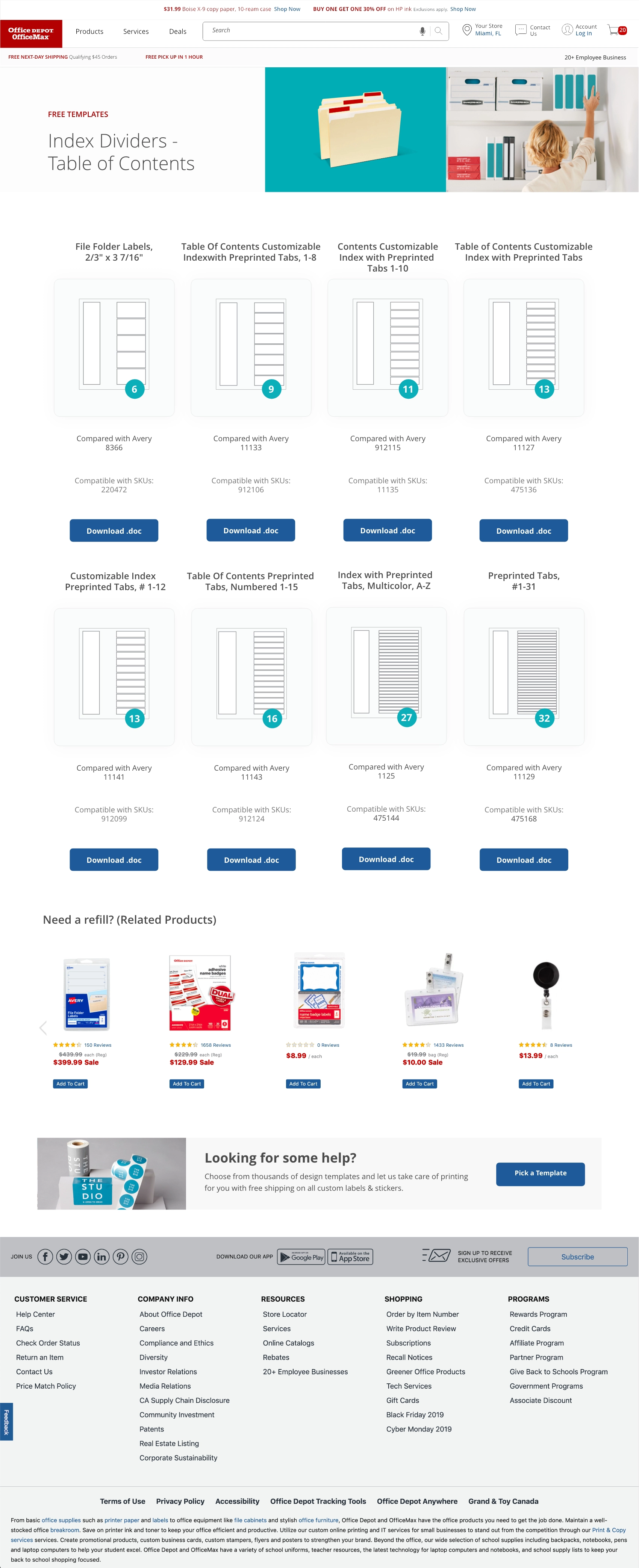 Office Depot | Paper Templates Web UX/UI